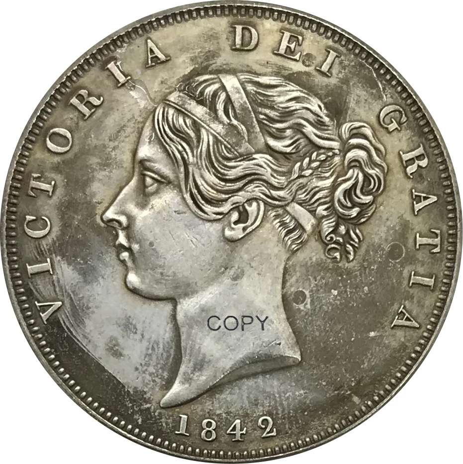 

1842 United Kingdom 1/2 Crown Victoria Cupronickel Plated Silver Collectibles Copy Coin