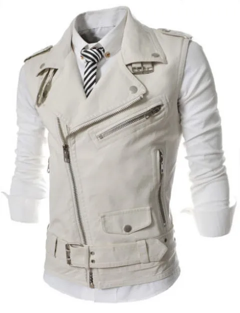 

2018 New Motorcycle Leather Jacket Vest Men Fashion Multi-Zippers Leather Jackets Sleeveless Vest Male Casual PU Coats