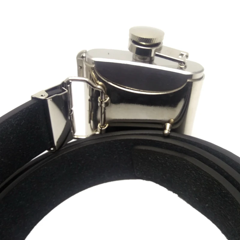 Черные Ремни из искусственной кожи для мужчин с 2 унциями фляга нержавеющей стали