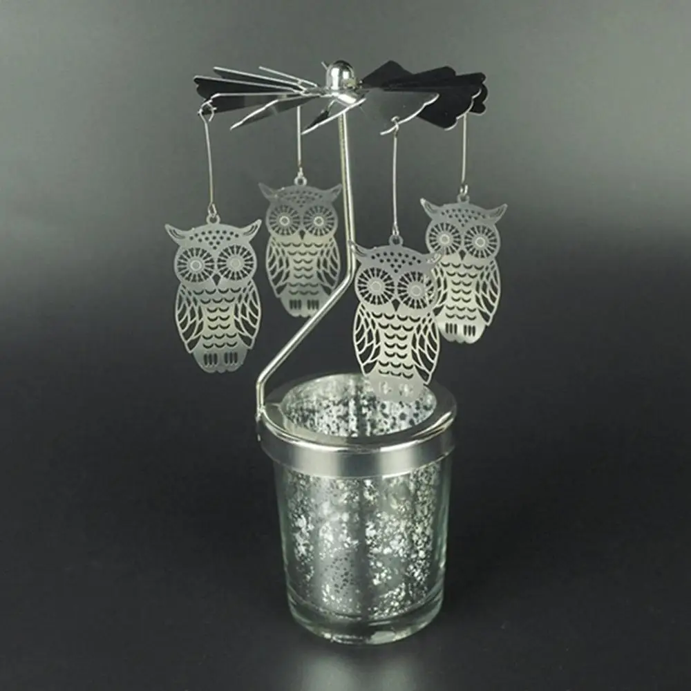 Owl Silver Снежинка вращающийся подсвечник свеча в виде бабочки держатели чайный светильник DIY вечерние настольные Декор Подсвечник рождественский подарок - Цвет: Owl Silver