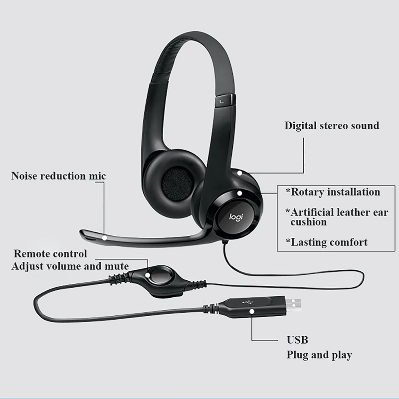 2019 новая Оригинальная Проводная гарнитура Logitech H390 с шумоподавлением складные