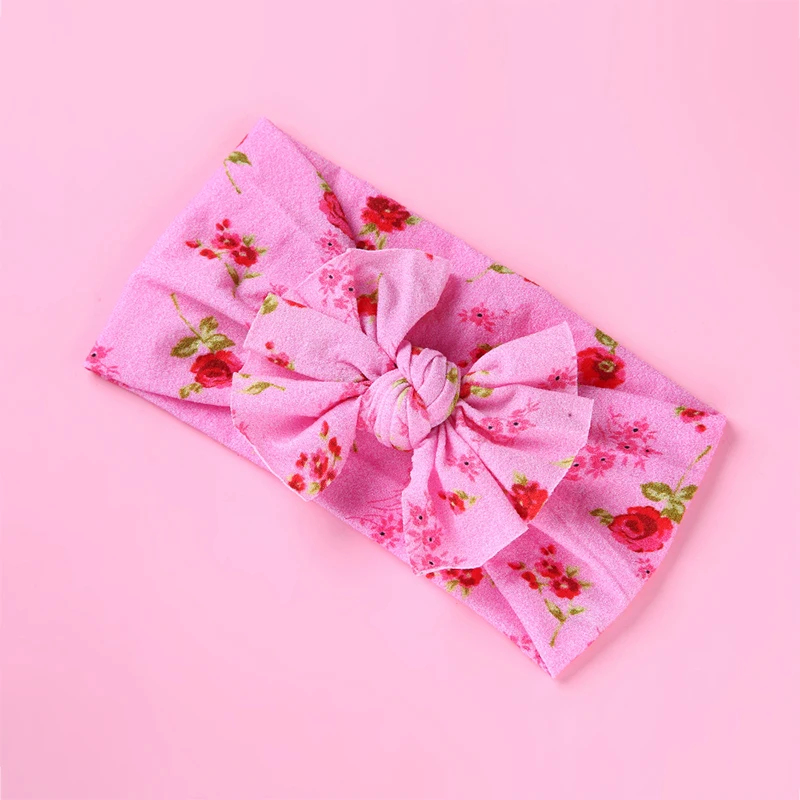 Cinta para el pelo con estampado de color rosa para beb&eacute;, accesorios bonitos para beb&eacute;, Lazo de algod&oacute;n, bandana el&aacute;stica roja y rosa, accesorios para beb&eacute;, 1 unidad-4