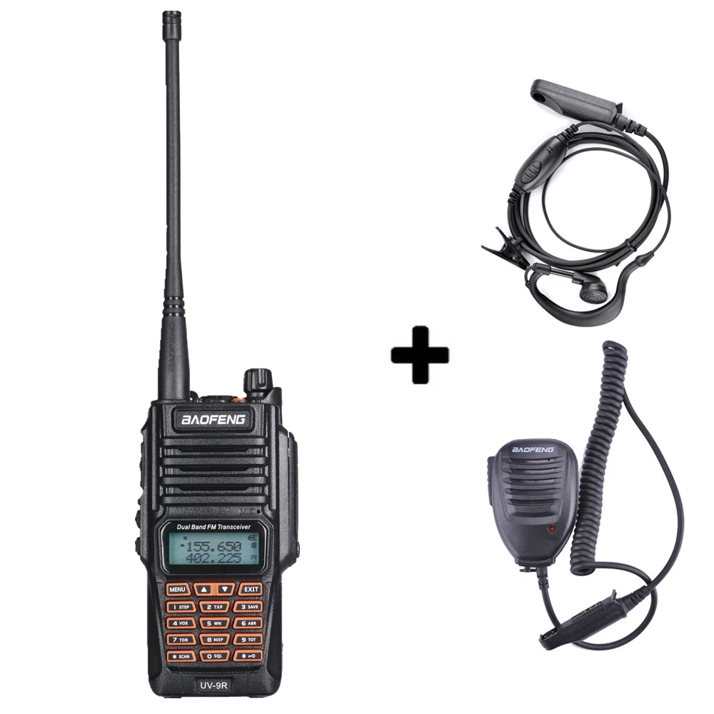 Add 1mic 1headset Baofeng UV-9R IP67 8 Вт Long Range Walkie Talkie 10 км любительского радио Dual Band UV9R Портативный CB коммуникатор радио Водонепроницаемая рация - Цвет: Add 1mic 1headset