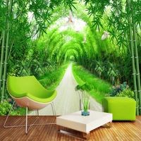 custom any size mural wallpaper 3d stereo fresh green bamboo forest path wall painting living room decor papel de parede 3 d