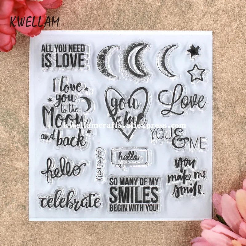 ЛЮБОВЬ Hello вы Make Me Smile Moon Star записки DIY карт фото штамп ясно прозрачный 10X10 см