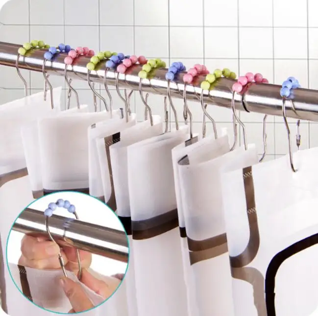 

Stainless Steel Gourd Ball Shower Curtain Hook 20 Pieces/Lot Metal Colorful Beads Curtain Ring