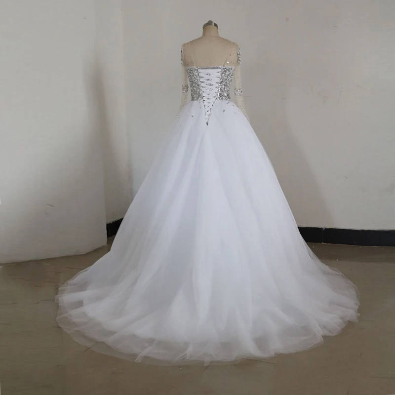 Свадебное платье с рукавами сексуальное прозрачное длинными бальное бусинами и