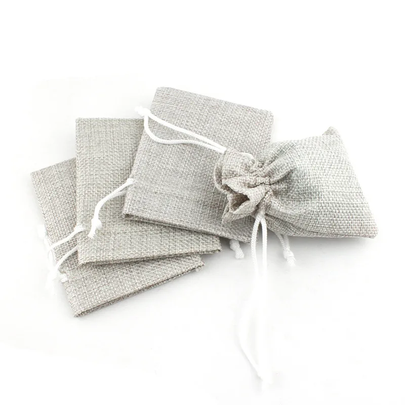 light gray 10 шт./лот, хлопковые льняные сумки на шнурке, 8x10 см, декоративные рождественские/свадебные подарочные мешочки из органзы, сумки для хранения ювелирных изделий - Цвет: light gray