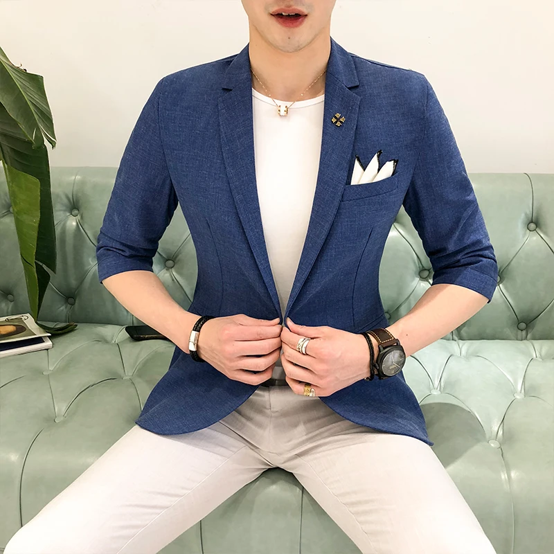 2018 New Pattern Male In Man's Suit Section B Youth Self-cultivation Check Loose Coat Navy Blue Recommend Free shipping | Мужская