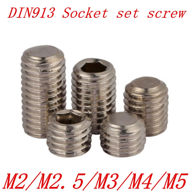 

50pcs/lot DIN913 M2 m2.5 m3 m4 m5 A2 Stainless Steel flat end hex socket set grub screw