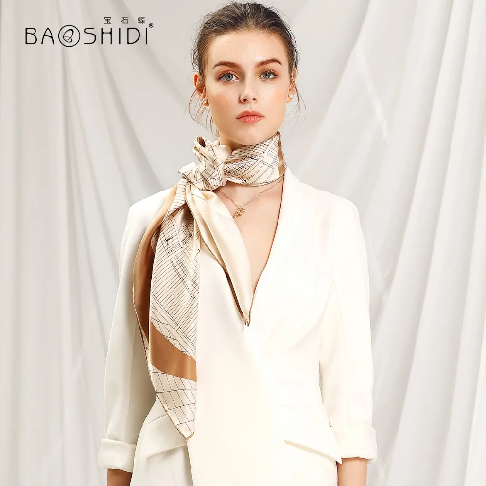 Женский шарф BAOSHIDI из 100% шелка в свободном стиле Квадратный 90x90|fashion silk scarf|silk fashion