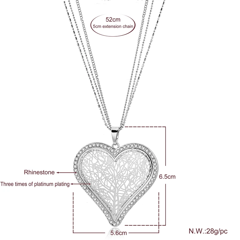 Женское длинное ожерелье с подвесками на цепочке ATTRACTTO Серебряное сердце дерево