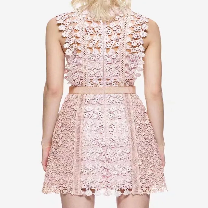 Женское кружевное платье yilin kay розовое мини без рукавов на лето 2019|lace dress|fashion women