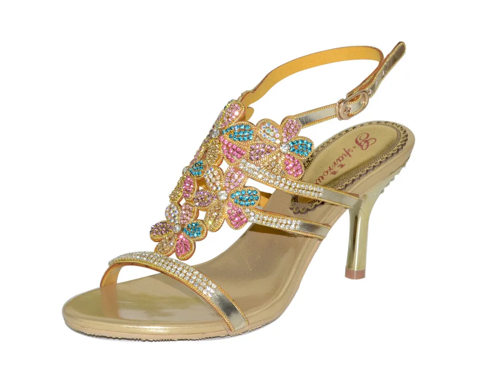 Женские босоножки с цветком из разноцветных стразов женские свадебные