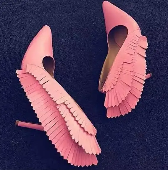 Туфли-лодочки женские с бахромой милые розовые туфли на высоком каблуке