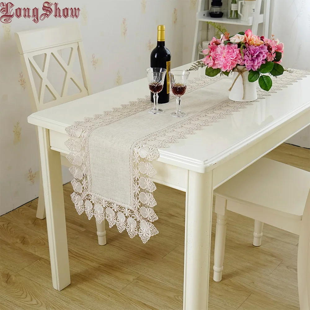 LongShow винтажный элегантный 40x180 см 40x220 см вышитый томатный кружевной отделкой Мешковина льняная настольная дорожка