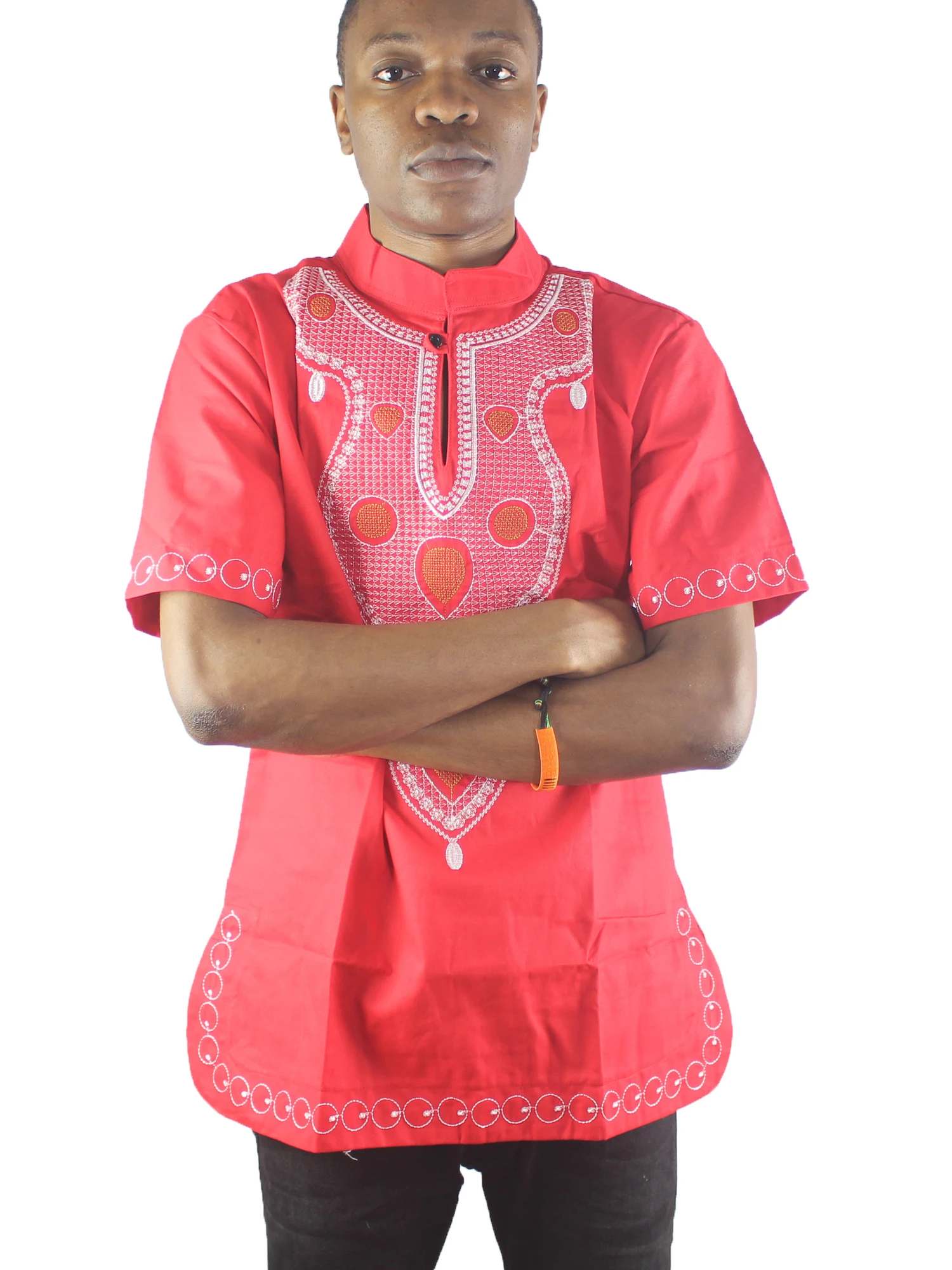 2019 летняя красная цветная африканская рубашка с вышивкой и воротником-стойкой