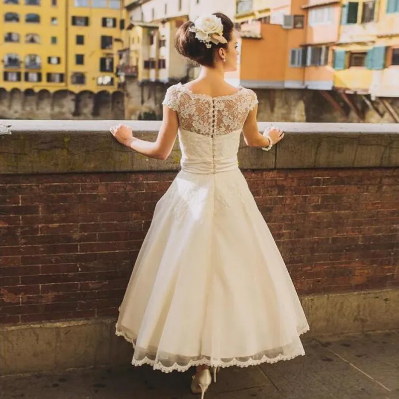 Summer 2017 Short Sleeve Lace Appliques Ankle Length Wedding Dresses Bridal Gown vestido de noiva wedding dress | Свадьбы и