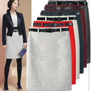 Осенне-зимняя шерстяная юбка-карандаш, большие размеры