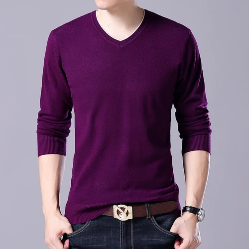 purple 7XL/подлинный мужской пуловер с v-образным вырезом, Одноцветный Повседневный кашемировый мужской свитер большого размера, мужской тянущийся тонкий приталенный свитер - Цвет: purple
