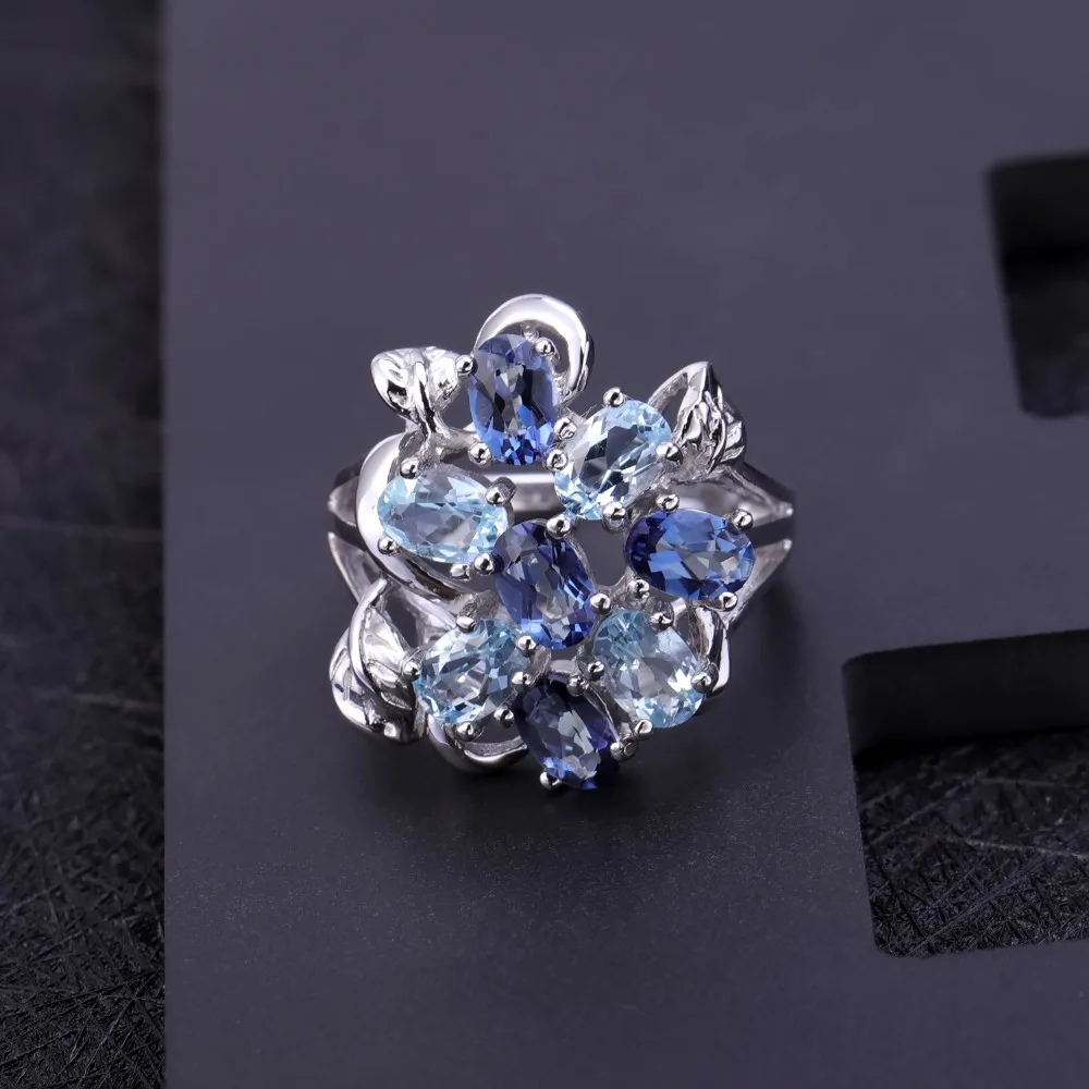 Серьги и кольцо женские из серебра 925 пробы с натуральным голубым