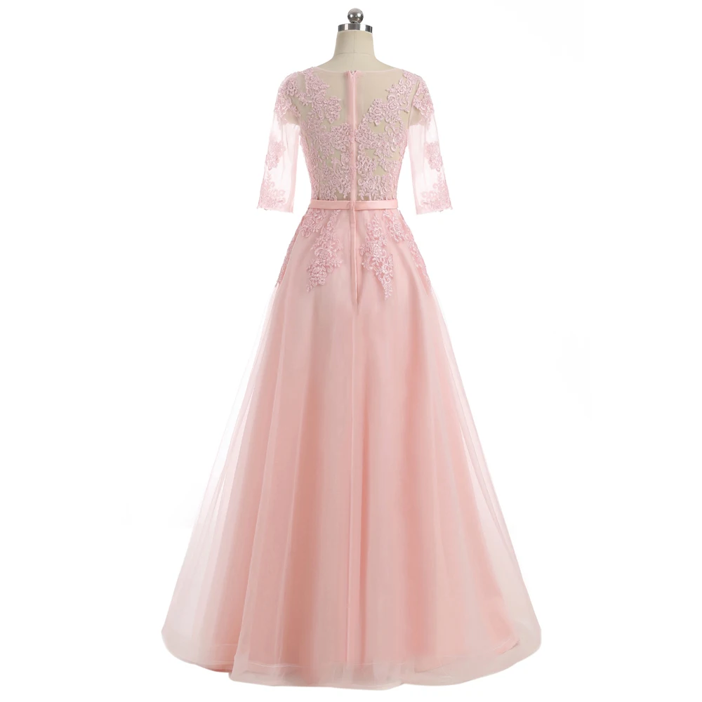 Розовые вечерние платья а силуэта с коротким рукавом Элегантное Длинное