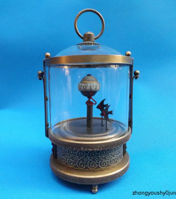 

Copper Brass craft Rare brass Fish Mechanical Table Clock Decorations