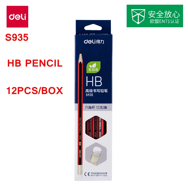 12 шт./кор. Deli карандаш HB 2B S935 S936 с ластиком нетоксичные Студенческие карандаши в