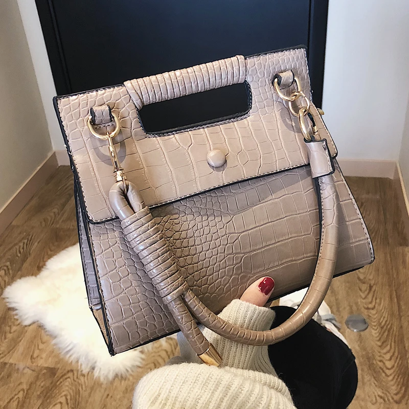 Женская сумка тоут из искусственной кожи дизайнерская через плечо с узором крокодиловая кожа 2019|Сумки