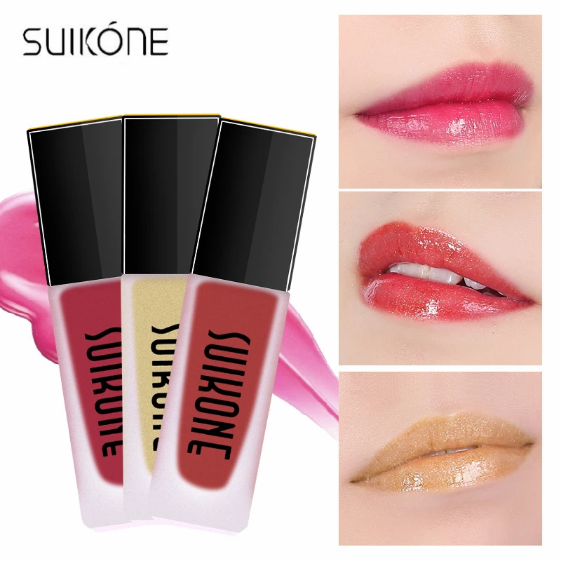 Тинт для губ SUIKONE жидкая помада блеск блестящий макияж мерцающий пигмент
