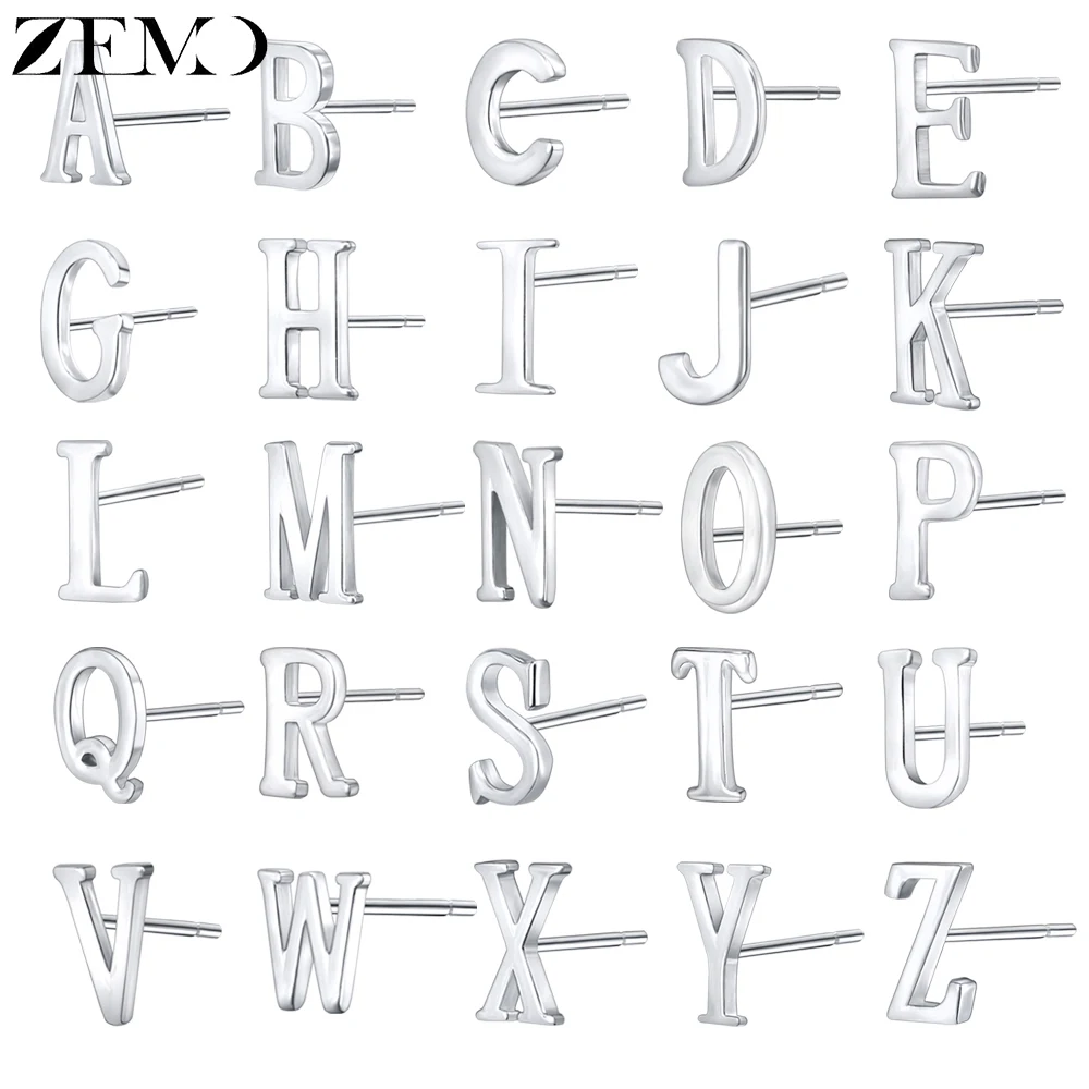 

ZEMO 925 Sterling Silver Stud Earrings for Women Initial Letters Ear Studs Set for Girls Cute Alphabet Earring Jewelry Gift
