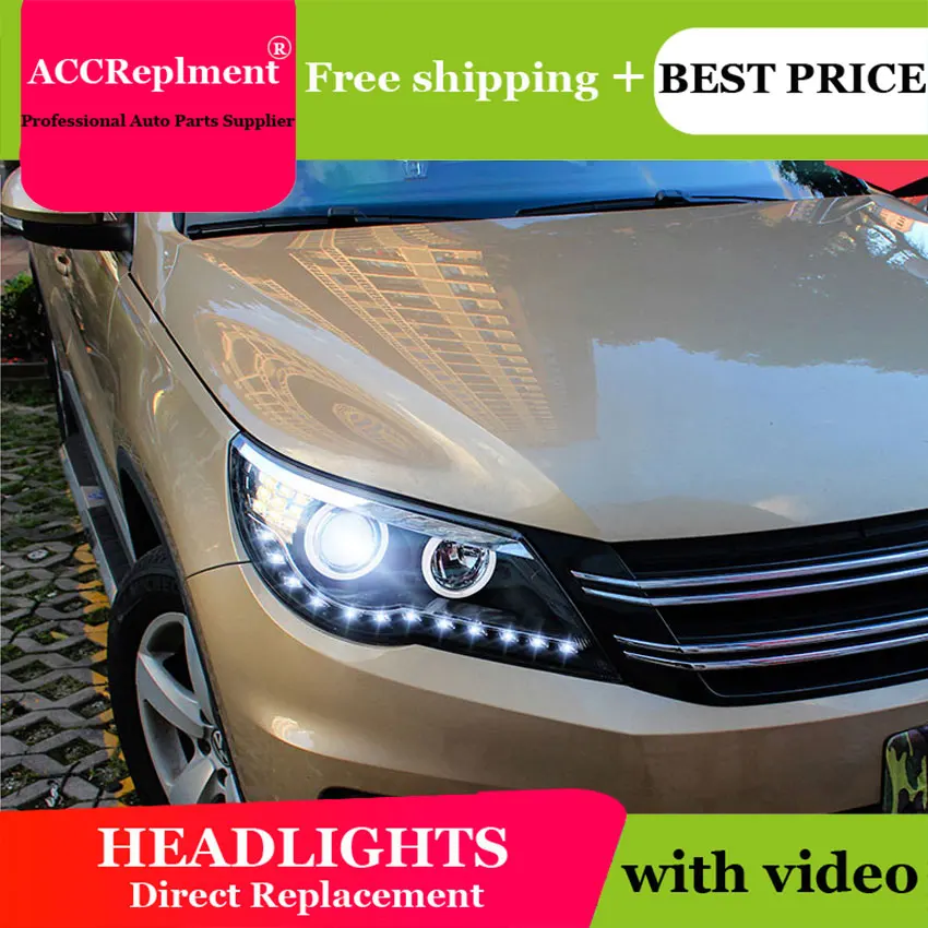 car styling For VW Tiguan headlights U angel eyes 2010-2012 LED light bar Q5 bi xenon lens Bulb projector | Автомобили и