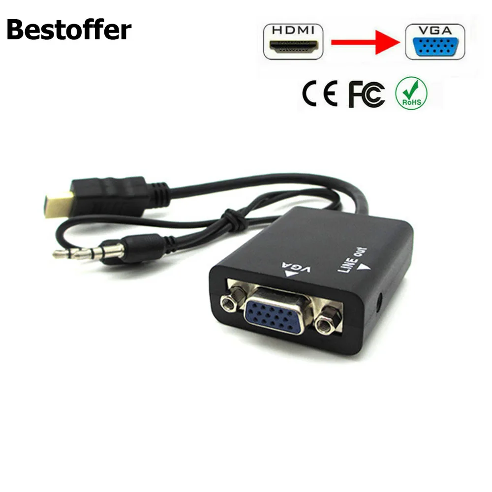 Новинка 1080P HDMI штекер VGA разъем Аудио Видео AV TV HD ТВ конвертер адаптер кабель 0 2