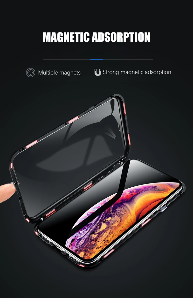 Двустороннее стекло 360 Магнитная Адсорбция флип чехол для iPhone 11 Pro Max XS MAX XR XS X 8 Plus 7 6 6 S магнит передняя+ задняя крышка