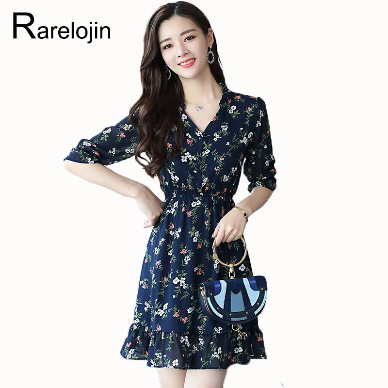 Женское шифоновое платье-миди с V-образным вырезом и цветочным принтом | Женская