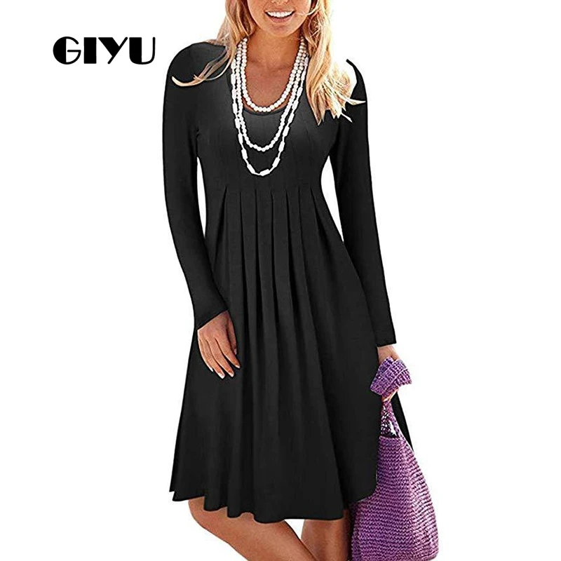 GIYU 3XL Ruched Весна Осень женское Короткое платье повседневные платья с длинными