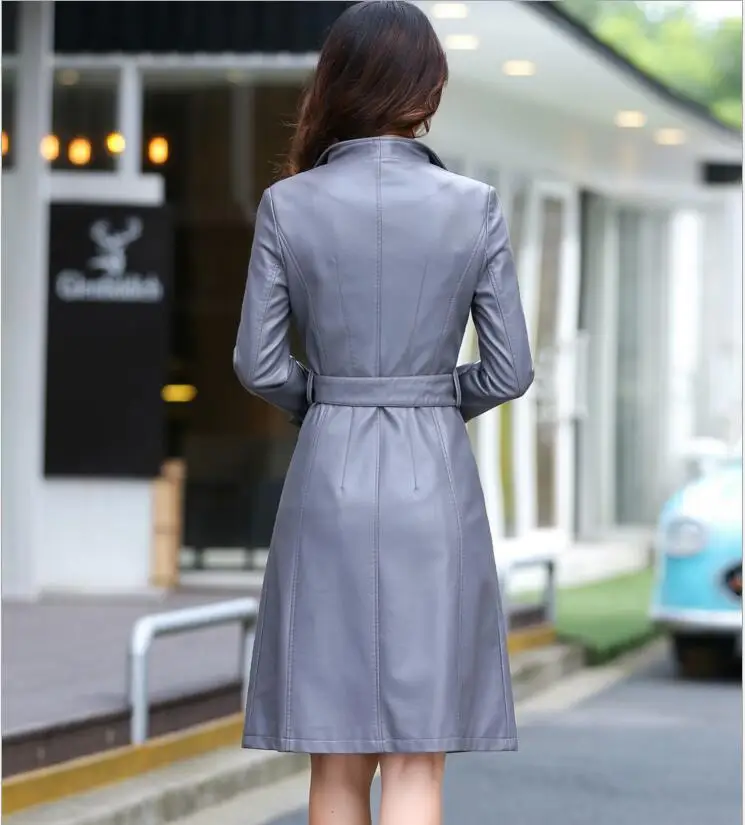 Женское длинное кожаное пальто осенне зимнее большого размера 2017|womens leather trench