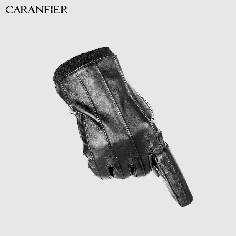 Мужские перчатки из натуральной овчины CARANFIER зимние теплые бархатные с сенсорным