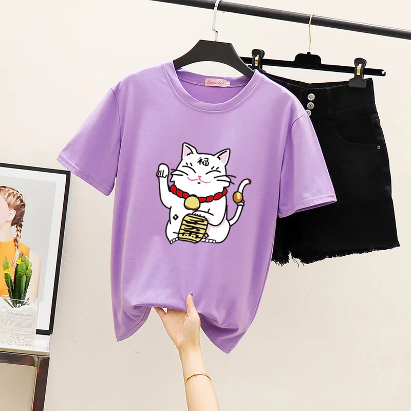 Летняя новинка модная футболка с коротким рукавом и круглым вырезом принтом