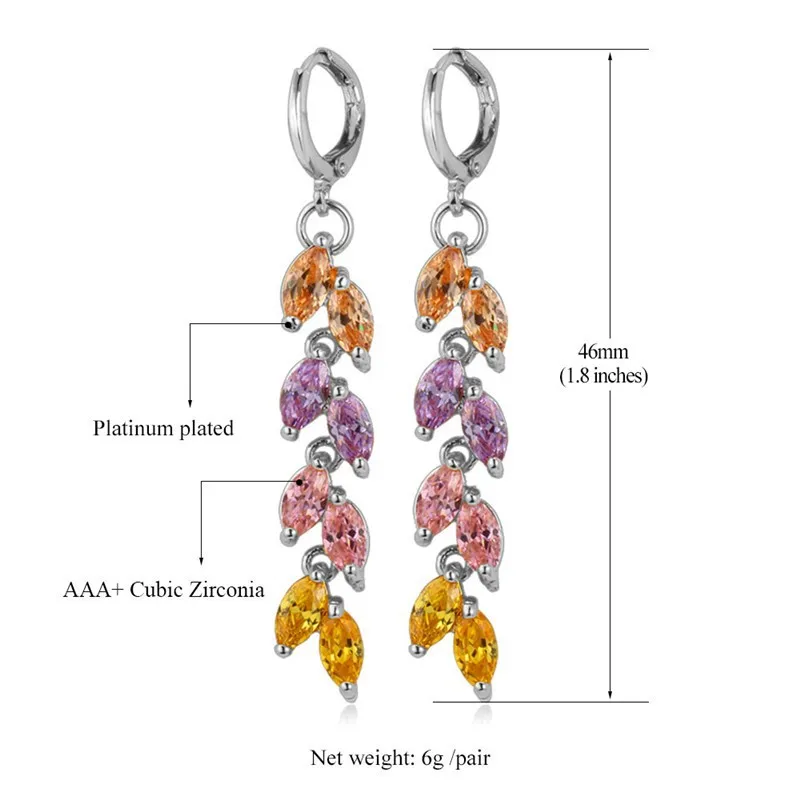 Длинные Серьги желтого золота Цвет AAA+ циркон милые цветочные Винтаж Jewelry Для женщин Мода Кристалл Висячие серьги e5235