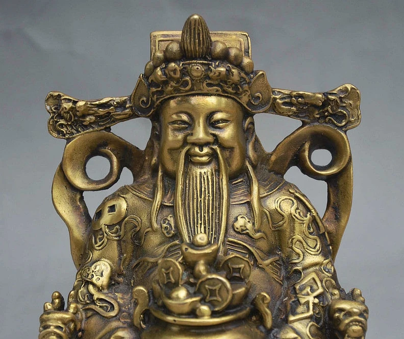 Китай Бронзовый стул сиденья дракон Богатство Бог Маммона держать Сокровище