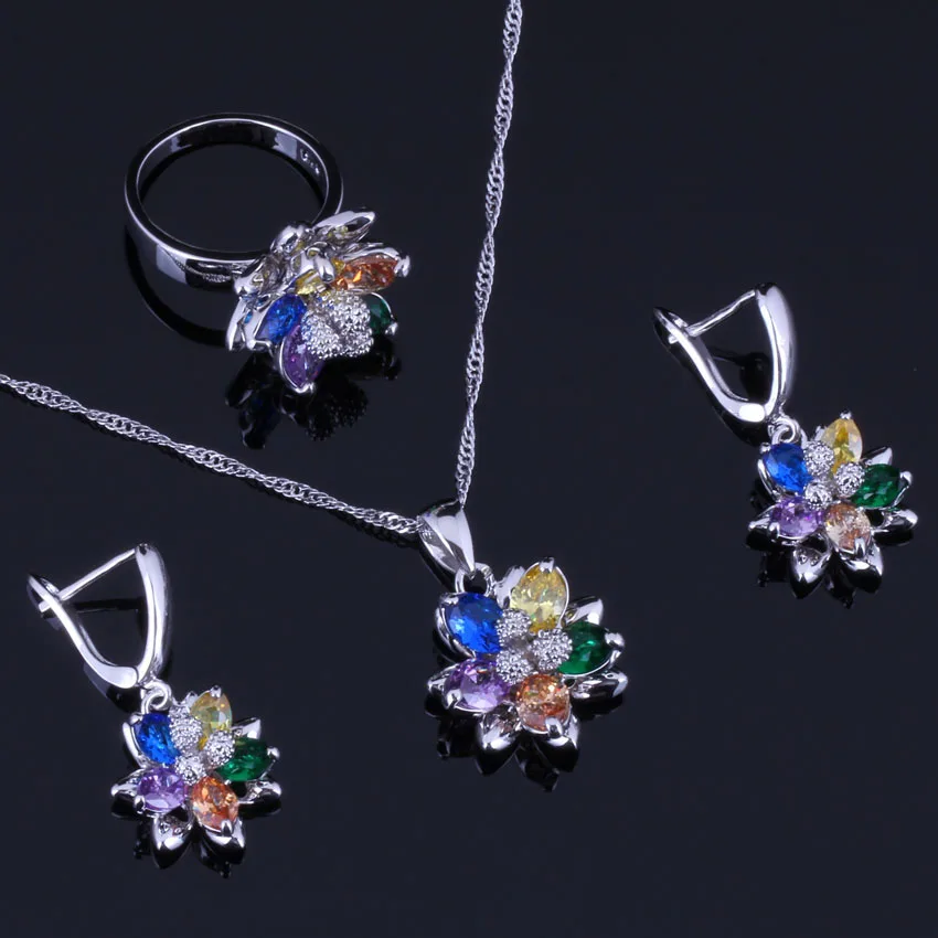 Набор ювелирных изделий изящный Цветок Multigem многоцветный кубический цирконий