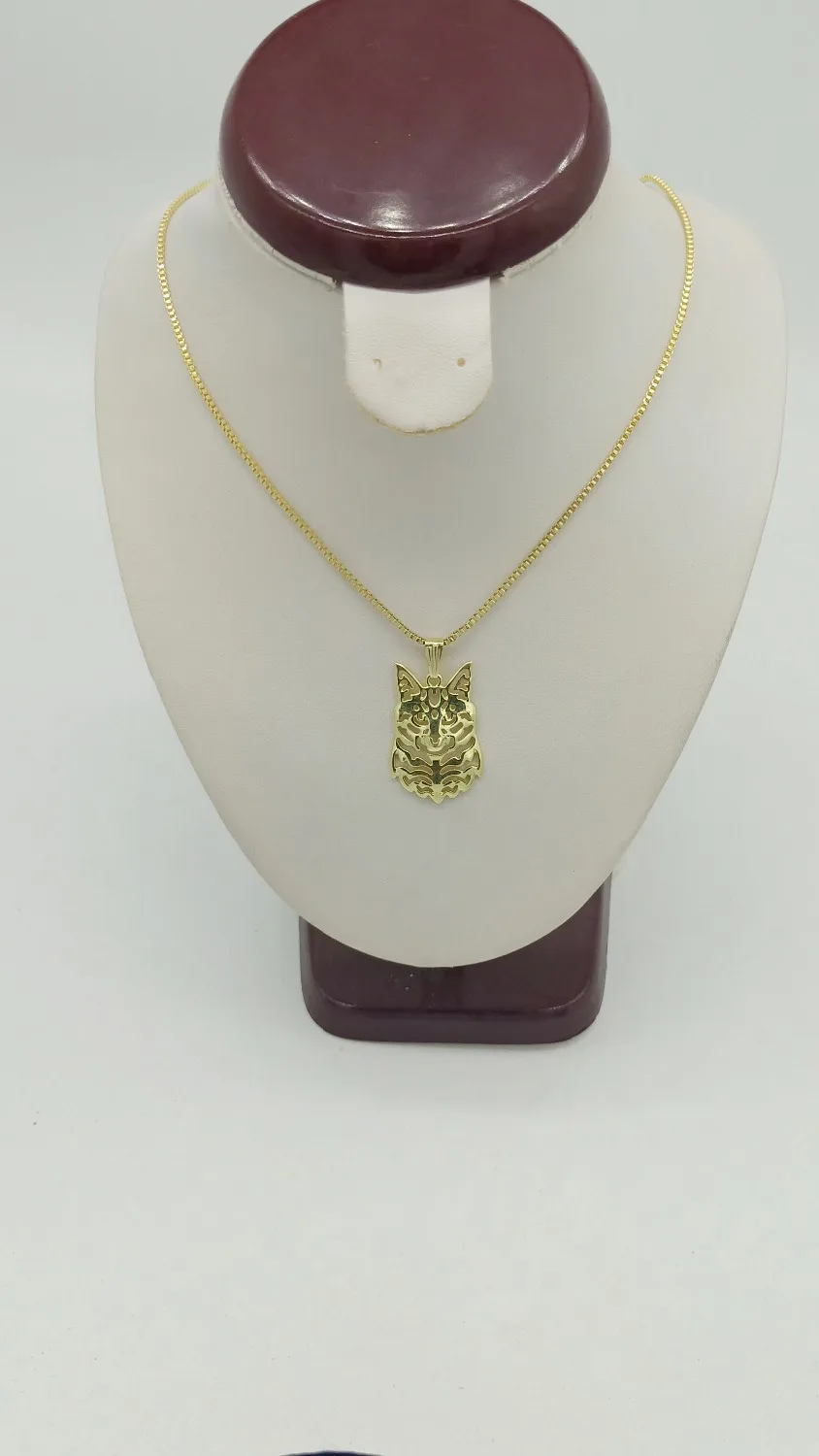 Золото и серебро Мейн Кун Цепочки ожерелья 3D вырезать щенок любовника кулон