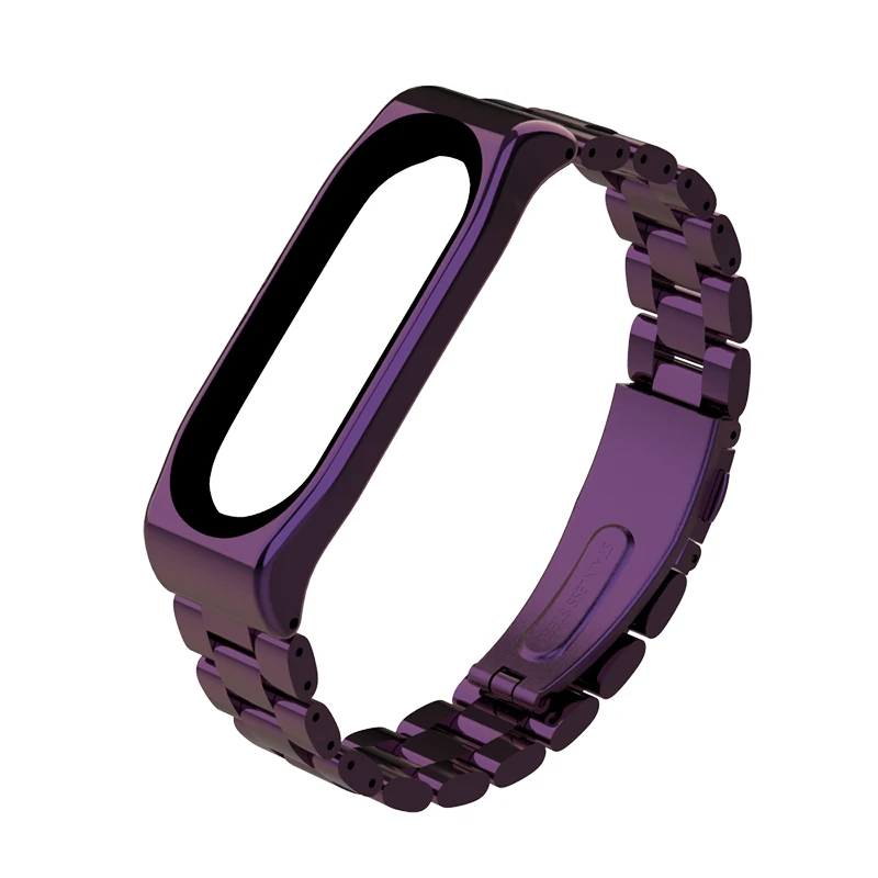 Purple Металлический ремешок для Xiaomi mi Band 4 3 браслет mi Band 4 ремешок из нержавеющей стали браслеты для Pulseira mi band 3 умные часы Correa - Цвет: Purple
