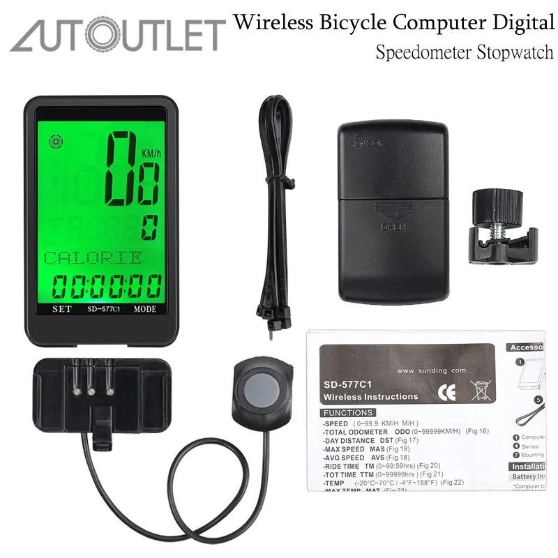 AUTOUTLET беспроводной Велосипедный компьютер цифровой ЖК дисплей Велоспорт