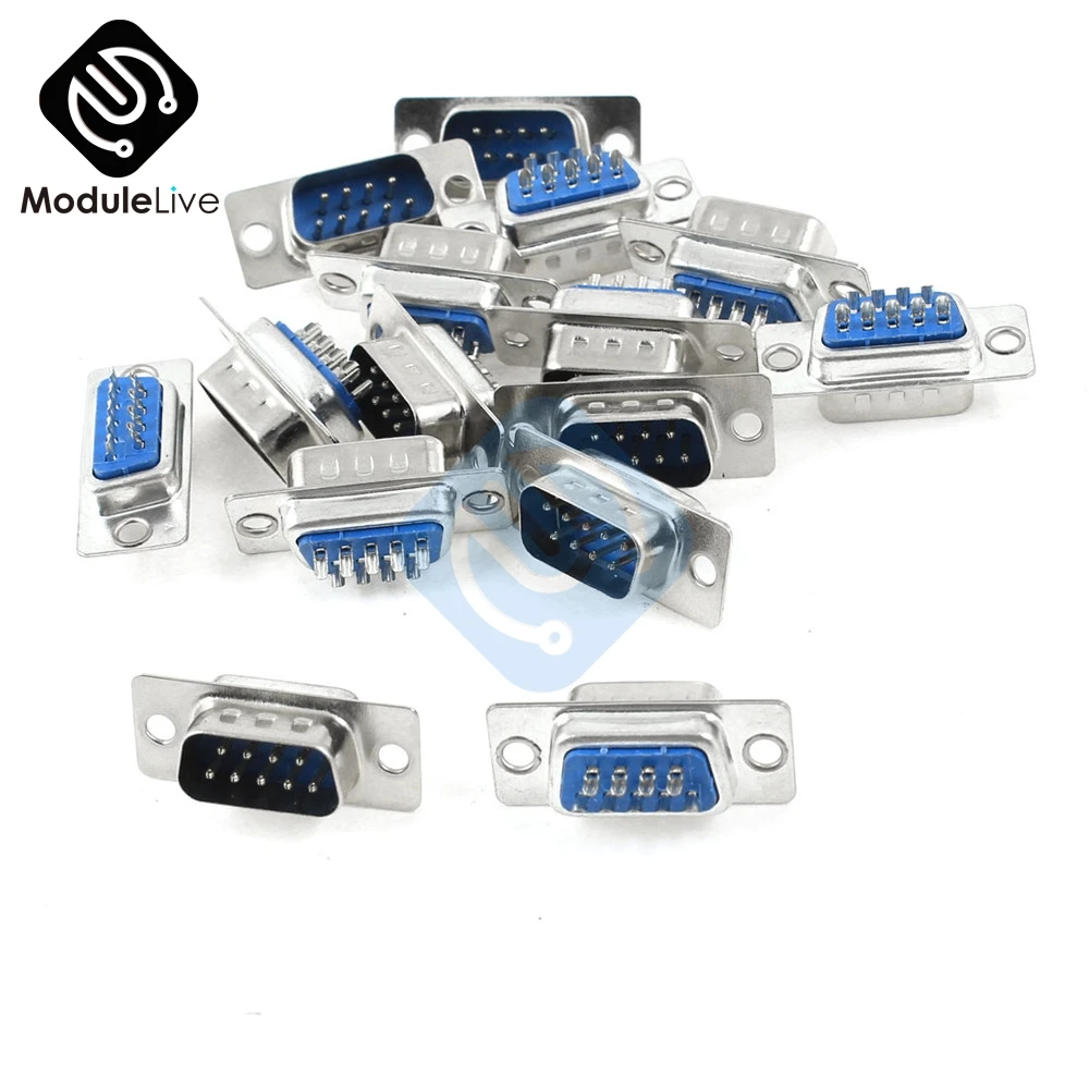 10 шт. RS232 DB9 серии VGA 9 контактный штекер 2 рядный паяльный Тип штепсельная