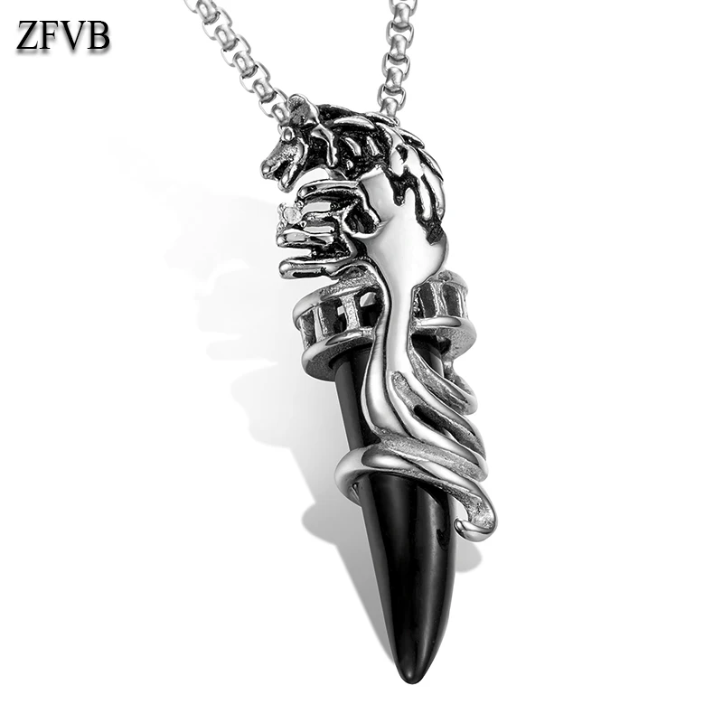 ZFVB Винтаж кристалл зуб волка кулон Цепочки и ожерелья s Для мужчин 316L