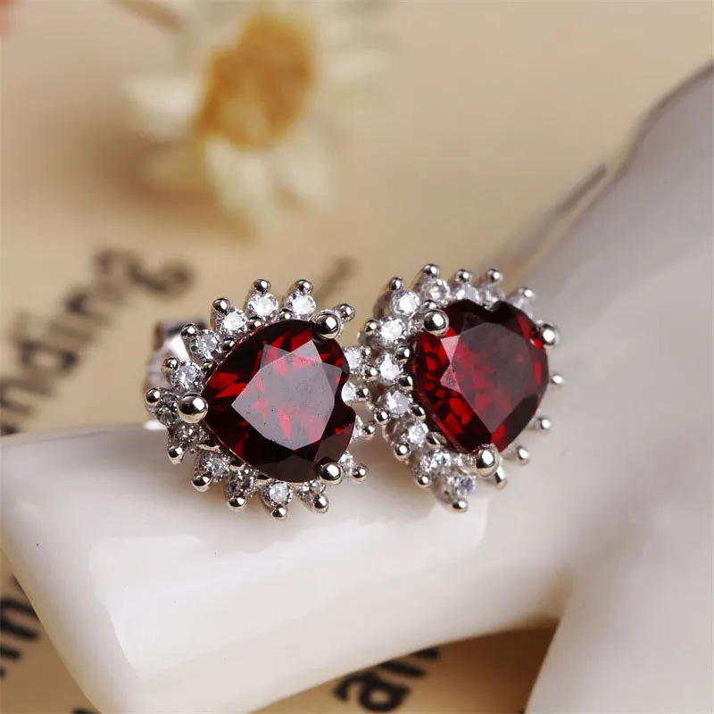 Silver Серьги RADHORS из натурального 925 пробы, Серебряная Инкрустация, натуральное сердце, гранат, серьги-гвоздики для женщин, классический стиль, хорошее ювелирное изделие - Цвет камня: Silver