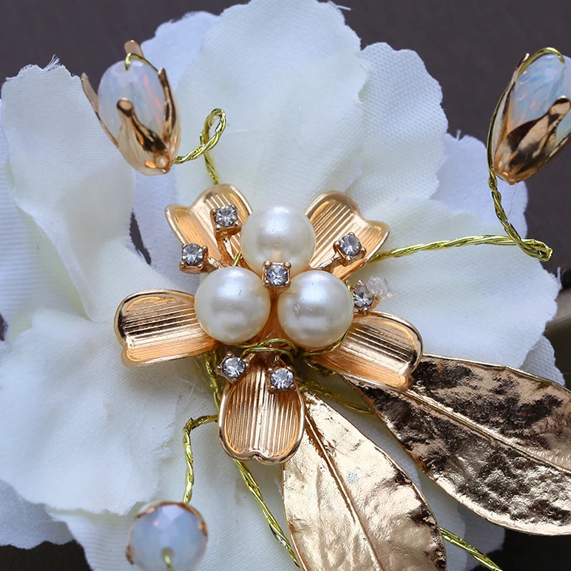 Ручной работы Цветочные зажим для волос сплав золота Цвет листьев ткань цветок