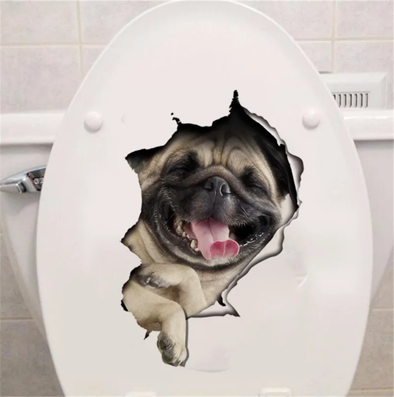 3d-наклейка на стену в виде собаки с отверстиями для ванной туалета холодильника